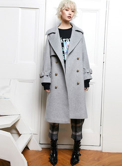 Solid Color Straight Loose Peacoat With Belt