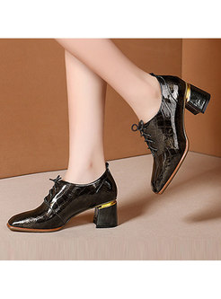 Chunky Heel Square Head Leather Shoes