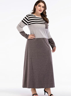 Plus Size Striped Patchwork Maxi Dress