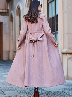 Solid Color Notched Long Wool Peacoat
