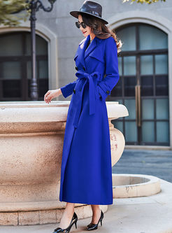 Solid Color Notched Long Wool Peacoat