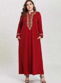 Red Plus Size Embroidered Maxi Dress