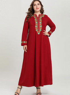 Red Plus Size Embroidered Maxi Dress