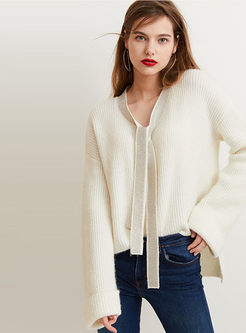 V-neck Beading Pullover Cropped Sweater