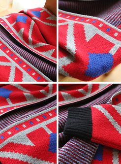 V-neck Geometric Print Loose Sweater Coat
