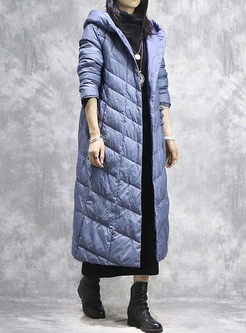 Hooded Embroidered Loose Long Puffer Coat