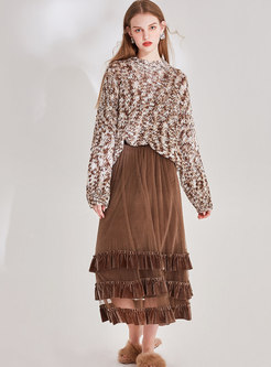 Falbala Mesh Patchwork Velvet Skirt