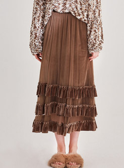 Falbala Mesh Patchwork Velvet Skirt