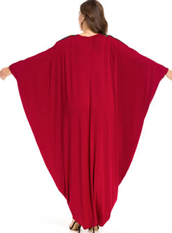 Plus Size Bat Sleeve Patchwork Maxi Dress