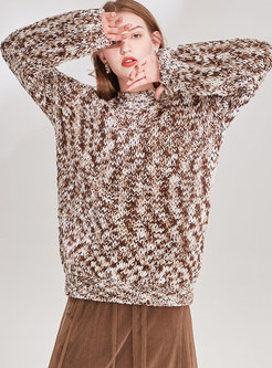 Mock Neck Color-blocked Knit Sweater