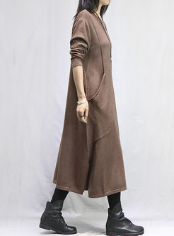 A Line Loose Sweater Dress With Pocket