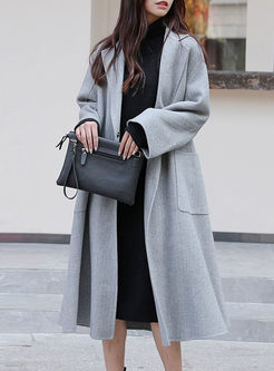 Grey Lapel Loose Wool Blended Coat