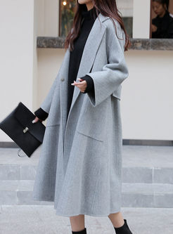 Grey Lapel Loose Wool Blended Coat
