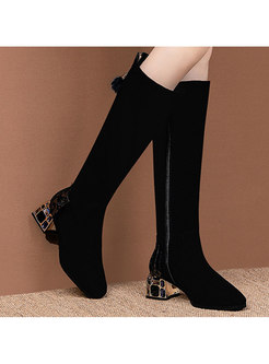 Thick Heel Patchwork Short Plush Boots