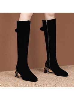 Thick Heel Patchwork Short Plush Boots