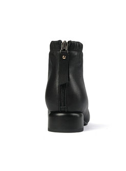 Solid Color Square Head Low Heel Short Boots