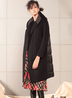 Hooded Down Patchwork Wool Blended Coat