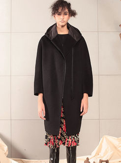 Hooded Down Patchwork Wool Blended Coat