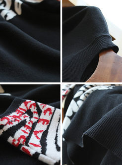 Black Print Pullover Asymmetric Sweater
