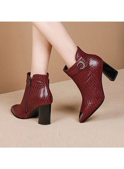 Thick Heel Pointed Head Short Plush Leather Boots