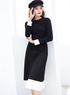 Patchwork Color-blocked Slim Sweater Dress 