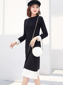 Patchwork Color-blocked Slim Sweater Dress 