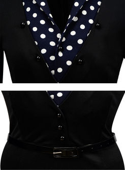 Notched Collar Polka Dot Work Dress