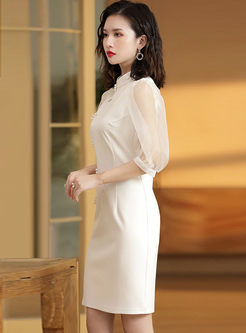Mandarin Collar Lantern Sleeve Bodycon Mini Dress
