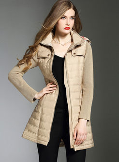 Knitted Sleeve Hooded Belted Thick Coat