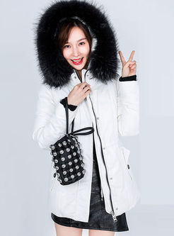 Hooded Slim Puffer Coat With Fur Collar