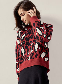 Crew Neck Print Pullover Loose Sweater