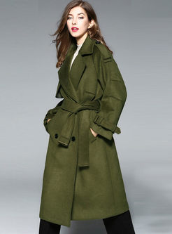 Notched Long Sleeve Wool Blended Coat