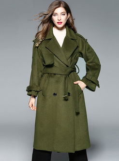 Notched Long Sleeve Wool Blended Coat