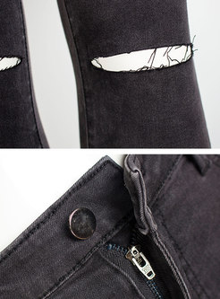 High Waisted Ripped Denim Pencil Pants