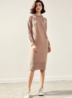 Hooded Drawcord Slim Sweater Dress