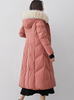 Fur Collar Hooded A Line Down Coat