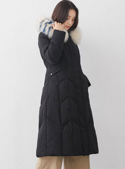 Fur Collar Hooded A Line Down Coat
