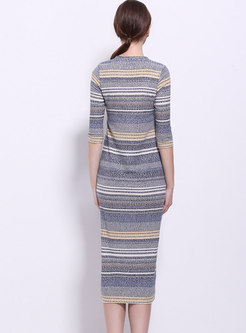 Color-blocked Striped Bodycon Sweater Dress