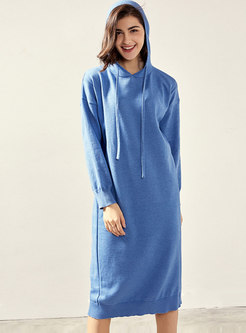 Solid Color Hooded Straight Loose Sweater Dress