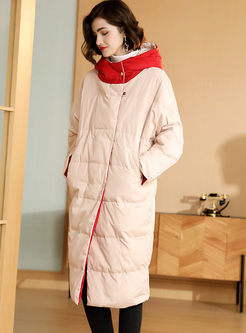 Color-blocked Hooded Long Puffer Coat