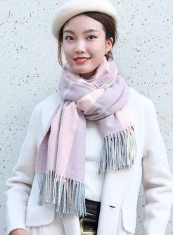 Color-blocked Fringed Cashmere Scarf