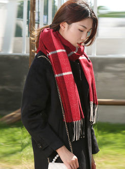 Color-blocked Fringed Cashmere Scarf