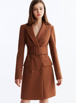 Notched Long Sleeve Bodycon Dress With Belt