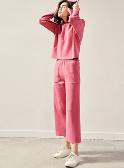 Solid Color Hooded Knit Loose Pant Suits