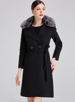 Fur Collar Double Breasted Wool Blend Coat