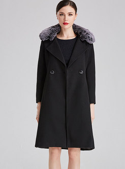 Fur Collar Double Breasted Wool Blend Coat