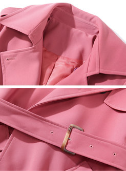 Solid Color Double Breasted Trench Coat