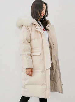Hooded Drawcord Straight Puffer Coat