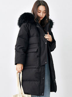 Hooded Drawcord Straight Puffer Coat