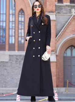Solid Color A Line Long Peacoat